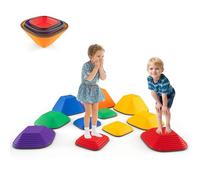 GOPLUS Pierres d'Équilibre pour Enfants, 11 Pièces Parcours de Motricité, Pierres d'Équilibre Empilables Antidérapantes, Aire de Jeux Interieur Exterieur pour 3+ Ans (Carré)