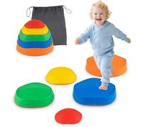 GOPLUS Pierres d'Équilibre pour Enfants, 5 Pièces Parcours de Motricité Antidérapantes, Parcours d'obstacles Empilables avec Sac de Rangement, Jeu d'Équilibre Sensoriel pour 3+ Ans (5, Multicolore)