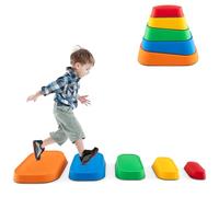 GOPLUS Pierres d'Équilibre pour Enfants, 5 Pièces Parcours de Motricité, Pierres d'Équilibre Empilables Antidérapantes, Aire de Jeux Interieur Exterieur pour 3+ Ans (Rectangulaire)