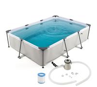 GOPLUS Piscine Hors Sol 3 x 2,07 x 0,66M, Piscine Rectangulaire Tubulaire avec Pompe de Filtration pour Adultes Enfant, Cadre Métallique Robuste, Couches,3701 L, Installation Facile