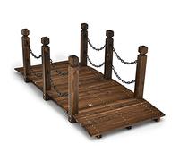 GOPLUS Pont de Jardin en Bois,Pont de Pièce d’Eau, Pont de Jardin en Bois de Pin, Ancien Pont de Paysage,Pont Décoratif pour Jardin Piscine Extérieure, 150 x 67 x 55CM (Marron avec Chaînes)