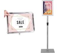GOPLUS Porte Affiche A3/A4 sur Pied en Aluminium,Panneaux d'Affiche Rotation 360°&Hauteur Réglable, Présentoir sur Pied pour Mariage, Musée, Fête (Argent, A4-Pied Carré)