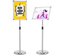 GOPLUS Porte Affiche A3/A4 sur Pied en Aluminium,Panneaux d'Affiche Rotation 360°&Hauteur Réglable, Présentoir sur Pied pour Mariage, Musée, Fête (Argent,2PCS| A3-Pied Rond)