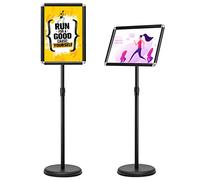 GOPLUS Porte Affiche A3/A4 sur Pied en Aluminium,Panneaux d'Affiche Rotation 360°&Hauteur Réglable, Présentoir sur Pied pour Mariage, Musée, Fête (Noir,2PCS| A3-Pied Rond)