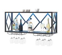 GOPLUS Porte-Bouteilles Mural avec Lumière LED, Étagère de Rangement pour Vin de 16 Couleurs, 6 Porte-Verres, Capacité pour 39 Bouteilles et 12 Verres, Étagère Suspendue Industrielle pour Maison, Bar