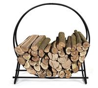 GOPLUS Porte-Bûches Cheminée en Fer Forme Rond, Support de Cheminée en Fer, Intérieur Extérieur, 102x95x33cm