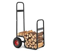 GOPLUS Porte-Bûches Cheminée pour Bois de Chauffage, Chariot avec Roues en Caoutchouc Chariot de Transport Bûches de Bois,Intérieur Extérieur Charge 136KG