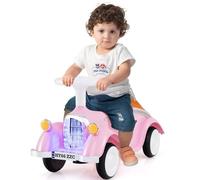 GOPLUS Porteur Enfant 1,5-3 Ans, Pousse Pousse Bebe sans Pédales avec Volant,Klaxon,Lumières LED, Rangement sous Siège 4 Roues Lisses, Jouet Voiture Rétro pour Garçons&Filles, Charge 15KG (Rose)