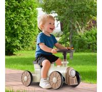 GOPLUS Porteur Enfants, Voiture à Pousser Theme Train, Volant, Klaxon et Bruit de Moteur, Rangement Siège, Voiture Pousser Jouet pour Bebe 1,5-3 Ans, Charge 15KG, 61 x 30 x 38 cm (Beige)