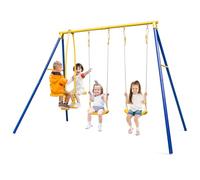 GOPLUS Portique Balançoires Extérieur Enfants, Portique Extérieur 2 Places avec Balançoires à Bascule,Tape Cul Cordes Suspendues Réglables,pour Jardins, Cours Charge 170KG, 3-12 Ans