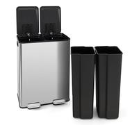 GOPLUS Poubelle à Domicile avec 2 Compartiments de 30L, Poubelle avec Ouverture Douce et Fermeture Lente, Compartiment Désodorisant Intégré et Cadre Résistant aux Empreintes Digitales, Argent (2x30L)