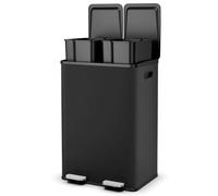 GOPLUS Poubelle Tri 60L, Poubelle à Domicile avec 2 Compartiments 30L avec Ouverture Fermeture Douce, Compartiment Désodorisant Intégré et Cadre Résistant aux Empreintes Digitales (Noir,60L-2x30L)