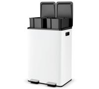GOPLUS Poubelle Tri 60L, Poubelle à Domicile avec 2 Compartiments 30L avec Ouverture Fermeture Douce, Compartiment Désodorisant Intégré et Cadre Résistant aux Empreintes Digitales (Blanc,60L-2x30L)