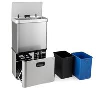 GOPLUS Poubelle Tri Selectif 56 L en Inox, Poubelle Cuisine Automatique avec 2 Bacs de Tri 10L Amovibles, 3 Compartements, Pour Toilette, Salle, Bureau, 41 x 26 x 74 cm (Argent)