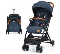 GOPLUS Poussette Canne, Poussette Bebe Légère et Compacte, avec Dossier et Repose-pieds Réglables, Capote Rétractable, Pliage Rapide, Charge 15 KG, pour 6-36 Mois (Bleu)