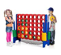 GOPLUS Puissance 4 Géant avec Filet,Jeu de Société Puissance 4 avec 42 Anneaux et Curseurs pour Redémarrage Rapide, Jeu de Stratégie pour Enfants, 120 x 42 x 104 cm, Bleu