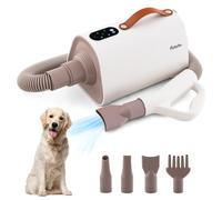 GOPLUS Pulseur Chien, Fonction Lonique Négative, Température et Vitesse Réglables, Contrôle Écran, Séchoir Sèche-Cheveux pour Chiens Chats avec 4 Buses, Filtre d’Air, Blanc