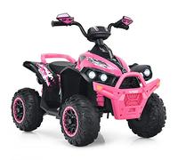 GOPLUS Quad 4x4 Électrique avec 2 Vitesses Réglables, Voiture Électrique Enfant 1 Place avec Lumières LED & Musique, pour Tout-Petit 3-8 Ans (Rose)