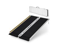 GOPLUS Rampe Portable en Aluminium pour Fauteuil Roulant, Plaque de Transition, Surface Antidérapante & Autocollants, pour Escaliers, Portes, Coffre de Voiture,Charge 272 kg (122x74x5,5cm)