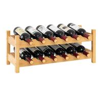 GOPLUS Range Bouteille à 2 Niveaux pour 12 Bouteilles, 24 x 60 x 25 CM, Casier à Bouteilles en Bambou, Petite Étagère Inclinée Modulaire Autoportante pour Comptoir, Armoire, Cuisine, Bar (Naturel)