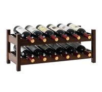 GOPLUS Range Bouteille à 2 Niveaux pour 12 Bouteilles, 24 x 60 x 25 CM, Casier à Bouteilles en Bambou, Petite Étagère Inclinée Modulaire Autoportante pour Comptoir, Armoire, Cuisine, Bar (Café)