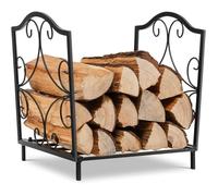 GOPLUS Range Bûches Décoratif, Porte Bûches en Acier Inoxydable Robuste avec Pattes Surélevées, Motifs Élégants, Charge de 60 kg,