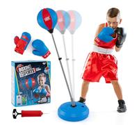 GOPLUS Sac de Frappe sur Pied, Hauteur Adjustable, Socle Stable pour Sable ou Eau, Punching-Ball avec Gants et Pompe, Evacuer Stress pour Adultes et Enfants 8 Ans+ (122-154 cm) (Bleu)
