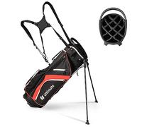 GOPLUS Sac de Golf avec Support à 14 Compartiments, Sac de Transport Trépied avec Double Bretelles, 6 Poches zippées, Sac Isotherme, Housse de Pluie, Sac de Golf Portable pour Hommes et Femmes (Rouge)