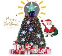 GOPLUS Sapin de Noël Artificiel 120CM Fibre Optique avec Socle,125 Branches,18 Flocons de Neige et 1 Etoile Sommet,Feuilles en PVC