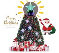 GOPLUS Sapin de Noël Artificiel 150CM Fibre Optique avec Socle,170 Branches,24 Flocons de Neige et 1 Etoile Sommet,Feuilles en PVC