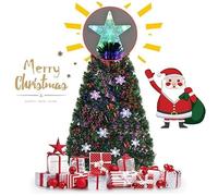 GOPLUS Sapin de Noël Artificiel 180CM Fibre Optique avec Socle,220 Branches,28 Flocons de Neige et 1 Etoile Sommet,Feuilles en PVC