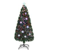 GOPLUS Sapin de Noël Artificiel 180cm, Sapin de Noel Lumineux LED Fibre Optique avec 28 Flocons de Neige Lumières et Etoile Sommet, 220 Branches Touffues, Décoration Noël
