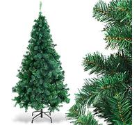 GOPLUS Sapin de Noël Artificiel 210 cm, Arbre de Nöel avec 950 Branches, Base en Fer, Feuilles en PVC, Décoration de Noël, Idéal pour Suspendre Guirlande de Lumières et Etoile, 4 Tailles, Vert