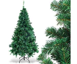GOPLUS Sapin de Noël Artificiel 210 cm, Arbre de Nöel avec 950 Branches, Base en Fer, Feuilles en PVC, Décoration de Noël, Idéal pour Suspendre Guirlande de Lumières et Etoile, 4 Tailles, Vert