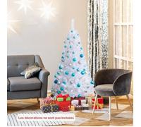 GOPLUS Sapin de Noël Artificiel Blanc 150 cm Arbre de Nöel avec 350 Branches Socle en Fer Feuilles en PVC Décoration de Noël