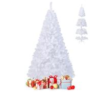 GOPLUS Sapin de Noël Artificiel Blanc 240 cm, Arbre de Nöel avec 1138 Branches, Base en Fer, Feuilles en PVC, Décoration de Noël, Idéal pour Suspendre Guirlande de Lumières et Etoile