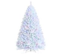Goplus Sapin de Noël Artificiel Blanc de 2,1 m, à charnière, Non éclairé, avec 1156 Branches irisées et Support en métal, Installation Rapide, pour décoration intérieure, Maison, Bureau, Vacances