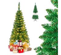 GOPLUS Sapin de Noel Artificiel Lumineux 140cm, Sapin de Noël Mince avec 150 LED Blanche Chaude, 226 Branches en PVC, Ouverture Parapluie, Décoration Noël pour Maison Entreprise