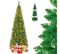 GOPLUS Sapin de Noel Artificiel Lumineux 230cm, Sapin de Noël Mince avec 350 LED Blanche Chaude, 1085 Branches en PVC, Ouverture Parapluie, Décoration Noël pour Maison Entreprise