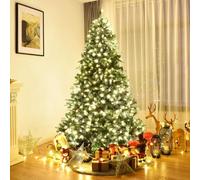 GOPLUS Sapin de Noël Artificiel Lumineux avec Pommes de Pin, Feuilles en PVC et PE, LED Lumière Blanche Chaude, Branches Touffues, Socle en Fer, Ouverture Parapluie, Hauteurs différentes, Vert (225)