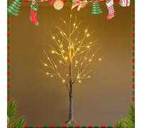 GOPLUS Sapin de Noel Lumineux 120 CM, Sapin de Noel Blanc à 48 Lumières LED avec Branches Mortes, Bouleau Noël Lumineux Arbre de Noël Artificiel