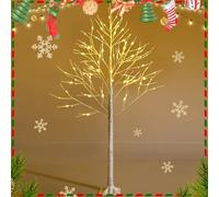 GOPLUS Sapin de Noel Lumineux 180 CM, Sapin de Noel Blanc à 96 Lumières LED avec Branches Mortes, Bouleau Noël Lumineux Arbre de Noël Artificiel