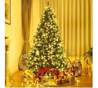 GOPLUS Sapin de Noël Lunimeux 210CM-460 LED Ampoules Blanc Chaud-925 Branches en PVC/PE et 61 Pommes de Pin