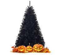 GOPLUS Sapin de Noel Noir, Sapin de Noël Artificiel 180cm avec 1036 Branches en PVC, Base en Métal, pour Décoration dans Maison, Entreprise, Centre Commercial
