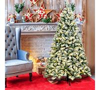 GOPLUS Sapin Noel Lumineux avec 250 LED, Sapin de Noel Artificiel 180 CM avec Neige Floquée et 928 Branches en PVC, Montage Facile pour Décoration Noël