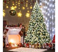 GOPLUS Sapin Noel Lumineux avec 550 LED, Sapin de Noel Artificiel 230 CM avec Neige Floquée et 1346 Branches en PVC, Montage Facile pour Décoration Noël