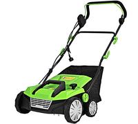 GOPLUS Scarificateur Électrique 2 en 1 avec 30L/45L Sac de Collecte, Aérateur de Pelouse avec Hauteur Réglable à 4 Niveaux, Poignée Pliable pour un Rangement Facile, Vert/Orange(45L,Vert)