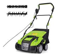 GOPLUS Scarificateur Electrique à Pousser-Profondeur Réglable à 5 Positions-3 Hauteurs de Poignée-Sac de Collecte Amovible 55L Vert