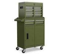 GOPLUS Servante d’Atelier avec Coffre Amovible, 28 x 59 x 102CM, Caisse à Outils Roulant avec 5 Tiroir Verrouillable & Armoire à Étagère Réglable, Poignée Latérale, pour Garage, Atelier(Vert)