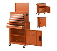 GOPLUS Servante d’Atelier avec Coffre Amovible, 28 x 59 x 102CM, Caisse à Outils Roulant avec 5 Tiroir Verrouillable & Armoire à Étagère Réglable, Poignée Latérale, pour Garage, Atelier (Orange)